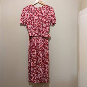 Vintage 80s Red Floral Dress by Ann Tjian for Kenar | Size 6S | Madein Hong Kong